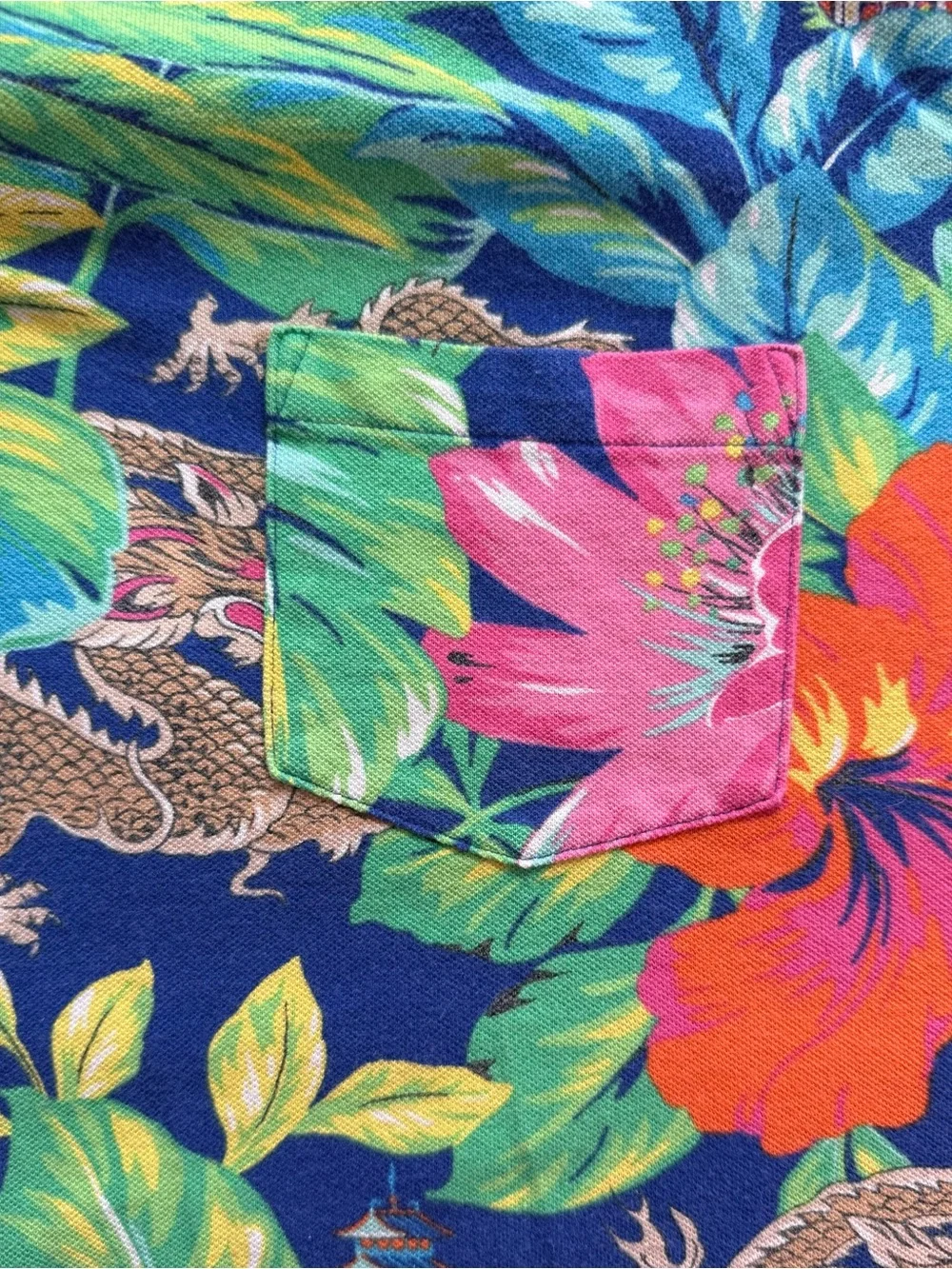 Vintage Polo Ralph Lauren Men’s XL Dragon Hibiscus Flower Short Sleeve Shirt